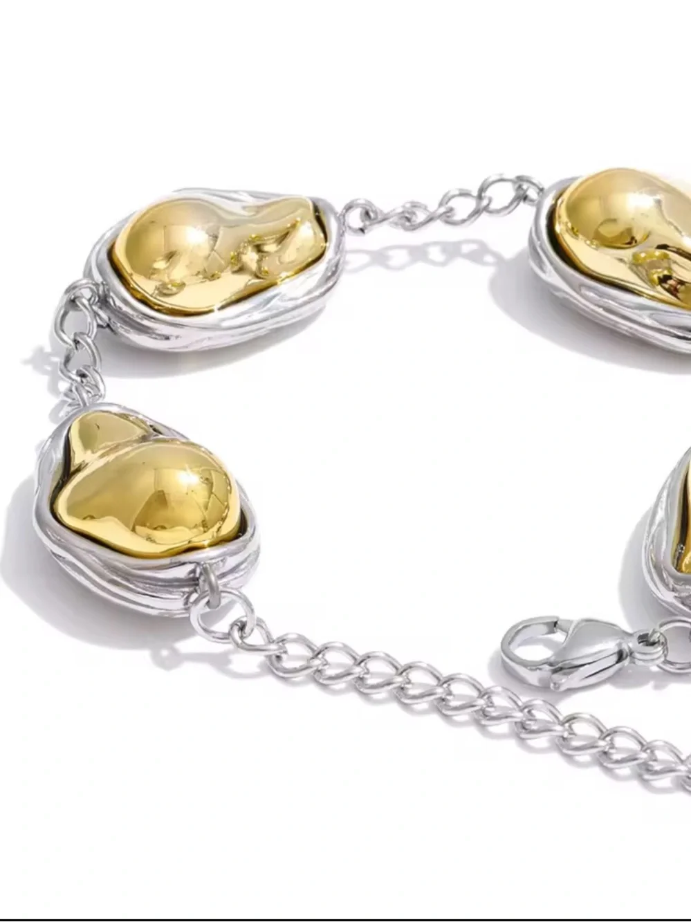 Abstract Silver Dome Link Two Tone Bracelet